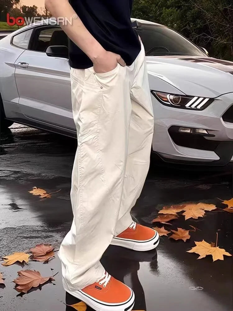 Off-white Ice Silk Quick-drying Work Pants for Men's Summer Thin Straight-leg Scimitar Pants American Cleanfit Casual Pants Man