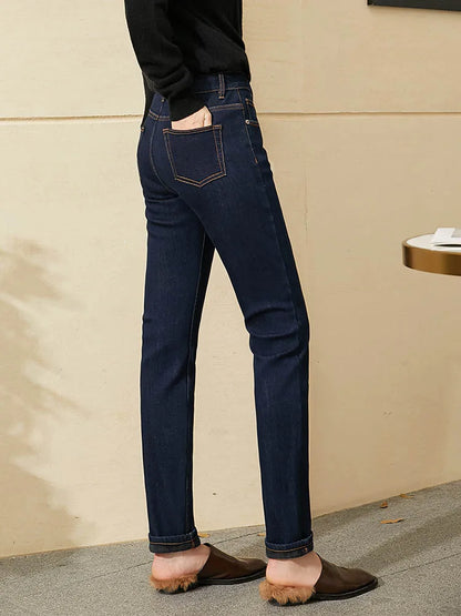 Minimalism Jeans for Women 2022 Autumn Slim Feet Fashion Casual All-match Cotton Slight Strech Ankle-Length Pants 12260078