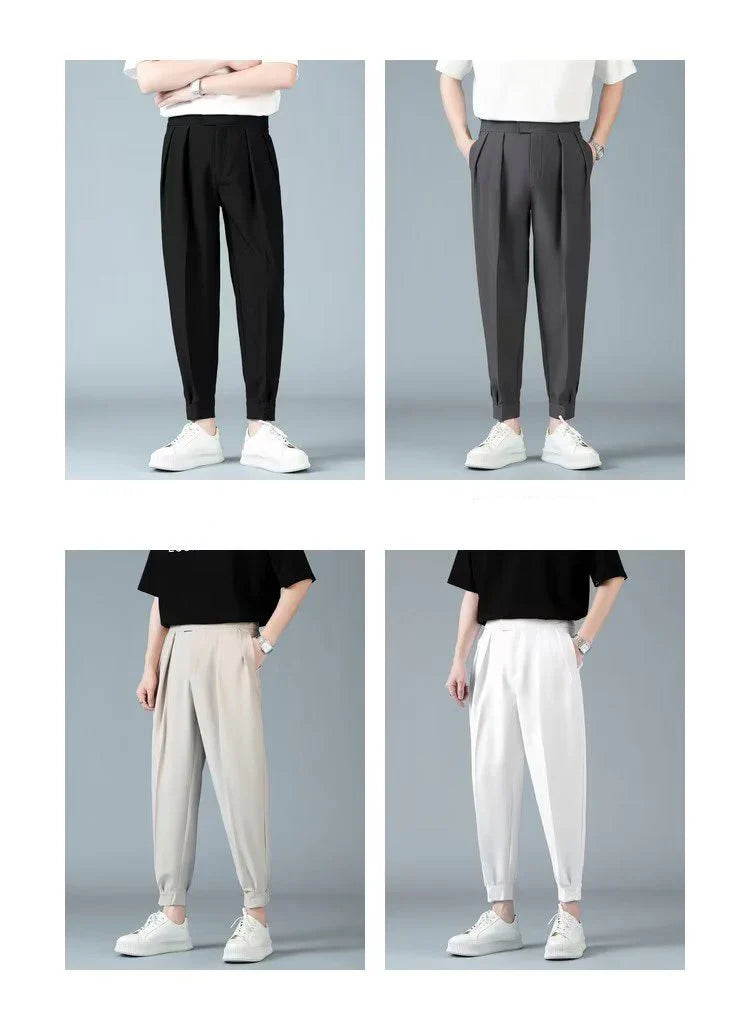 Pleats Men's Casual Harem Pants Japanese Style Fashion Loose Pants Harajuku Male Feet Solid Color Youth Trousers Streetwear
