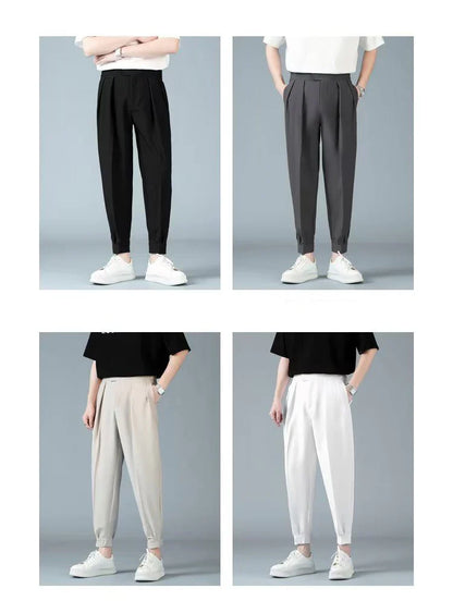 Pleats Men's Casual Harem Pants Japanese Style Fashion Loose Pants Harajuku Male Feet Solid Color Youth Trousers Streetwear