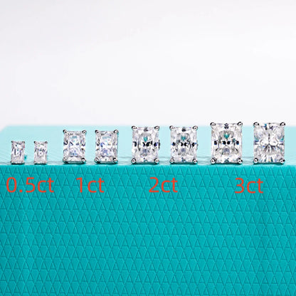 1cttw-6cttw Radiant Moissanites Earrings 925 Sterling Silver D Color VVS1 Moissanite Classic Stud Earrings for Woman