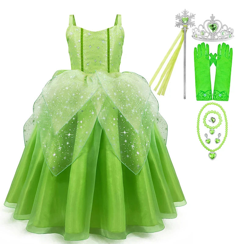 Girls Cosplay Green Fairy Tinker bell Dress Kids Princess Flower Fairy Wings Costume Party Tinkerbell Tinker Bell Dresses