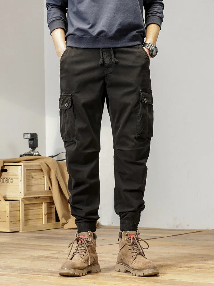 2025 New Multi-Pockets Spring Summer Cargo Pants Men Streetwear Zipper Leg Skinny Work Joggers Cotton Casual Tactical Trousers
