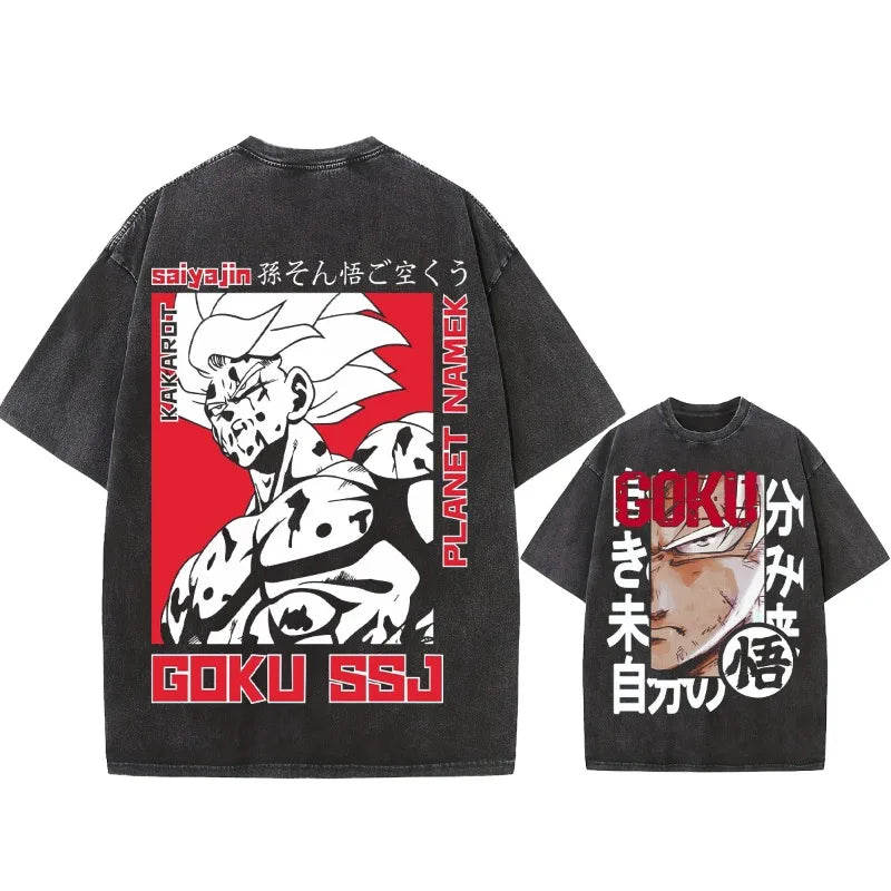 Summer Men's Washes T-shirts Japanese Anime Dragon Ball Torankusu Graphic Clothing Tops Y2K Oversized Cotton DBZ Couple's Tees