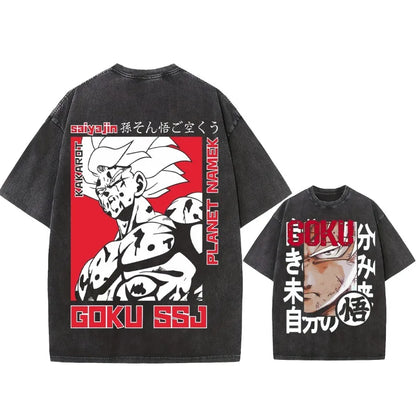 Summer Men's Washes T-shirts Japanese Anime Dragon Ball Torankusu Graphic Clothing Tops Y2K Oversized Cotton DBZ Couple's Tees