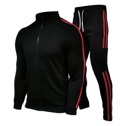 New men's cardigan stand up collar sports suit youth sportswear casual slim fit running sports two-piece set