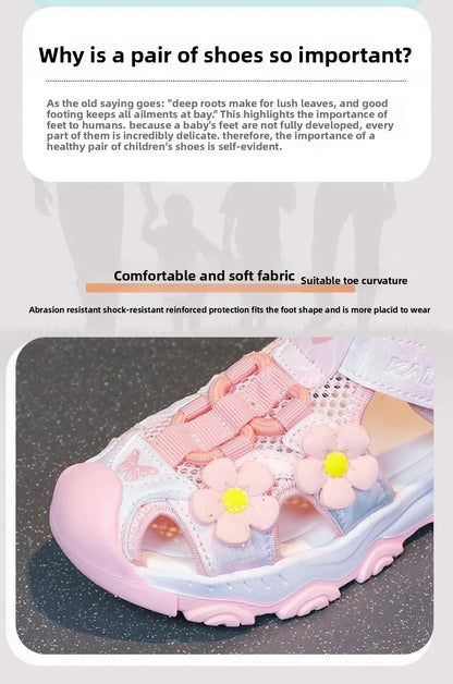 Summer Sport Sandals For Girls PU Leather Waterproof Beach Running Footwear For Children  Hollow Out Teenager Kid's Sneakers
