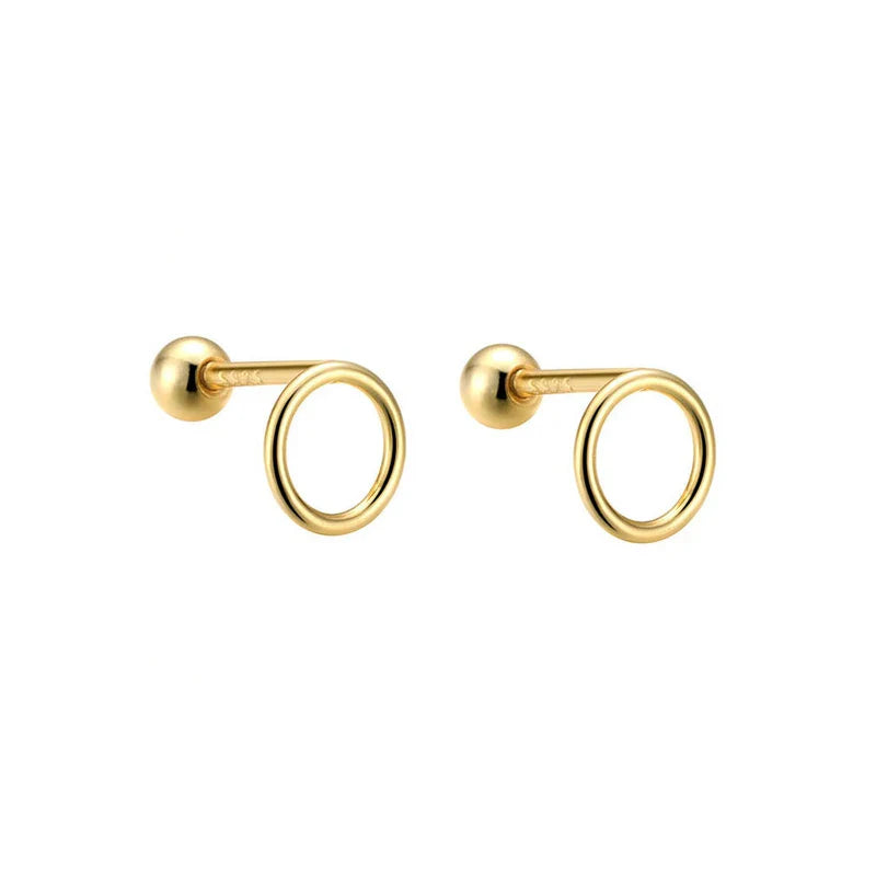 925 Sterling Silver Fashion Simple Golden Flower Beads Small Stud Earrings for Women Teen Piercing Jewelry Accessories