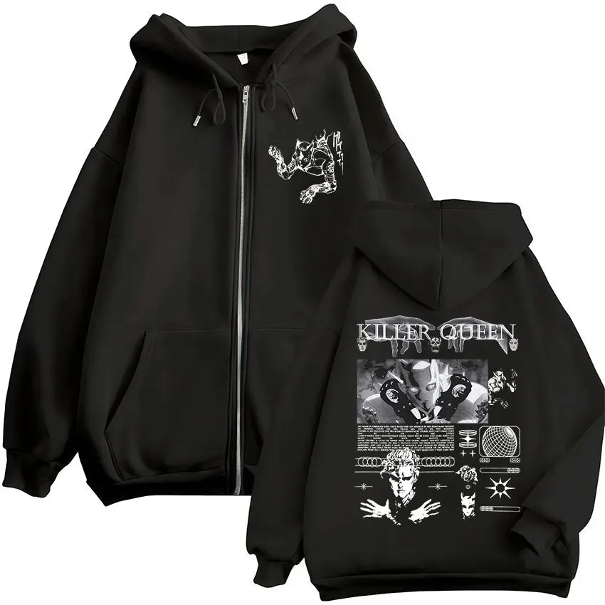 2026 Outono/Inverno Anime Jojo Bizarre Adventure Killer Queen Moletom com Zíper Masculino Moda Algodão Hip-hop Casaco Pulôver com Zíper