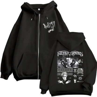 2026 Outono/Inverno Anime Jojo Bizarre Adventure Killer Queen Moletom com Zíper Masculino Moda Algodão Hip-hop Casaco Pulôver com Zíper