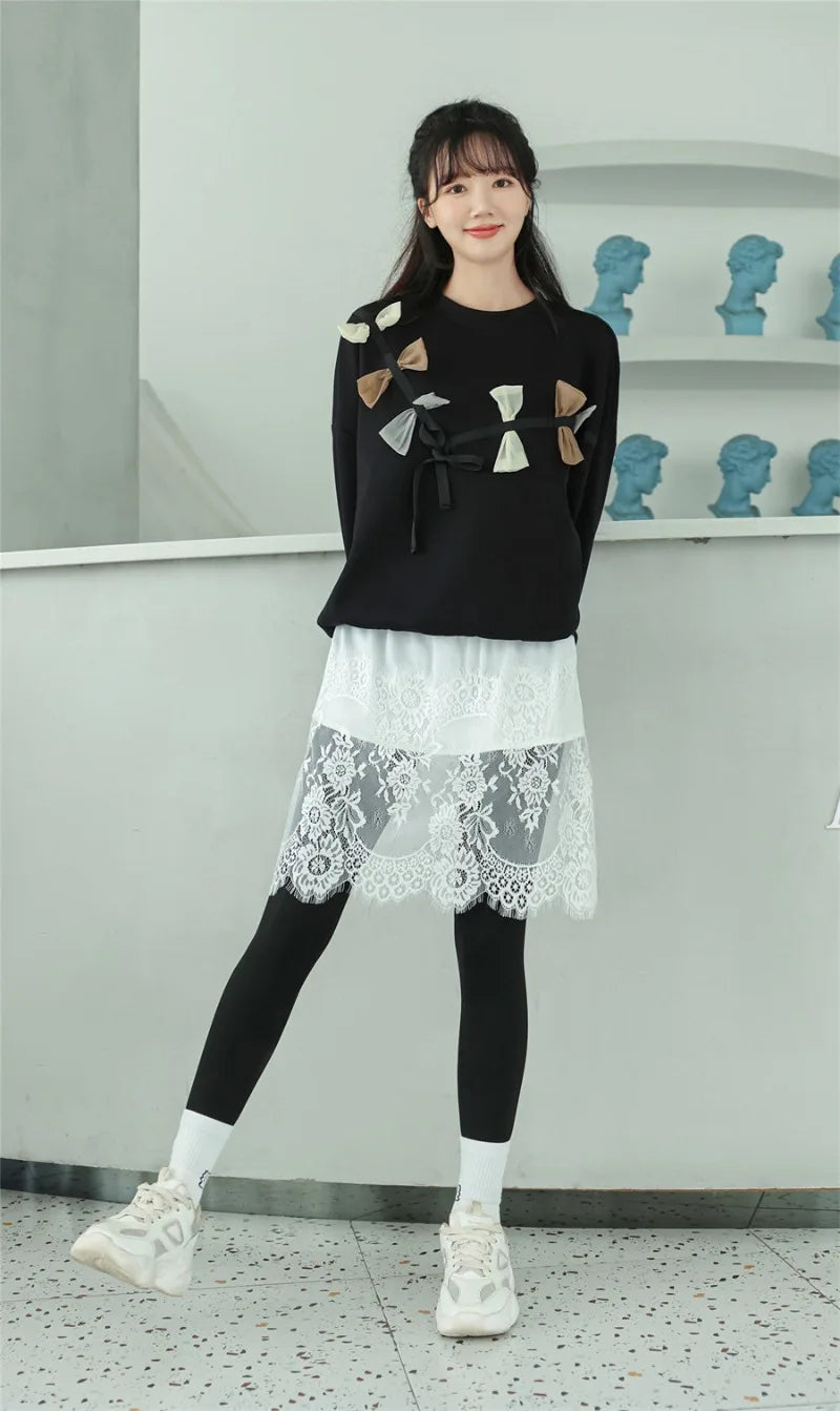 Women Lace Floral False Hem Layering Fake Top Lower Skirt Half Shirt Blouse Skirt Extenders Skirt Fake Hem