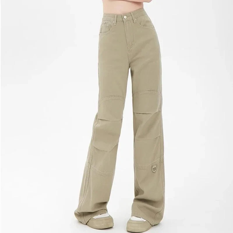 High Waist Punk Designer Baggy Pants Girls Loose Khaki Denim Wide Leg Trousers