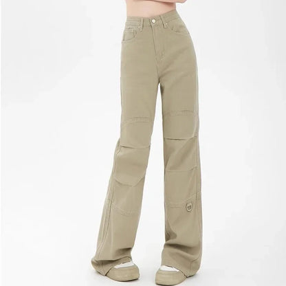 High Waist Punk Designer Baggy Pants Girls Loose Khaki Denim Wide Leg Trousers