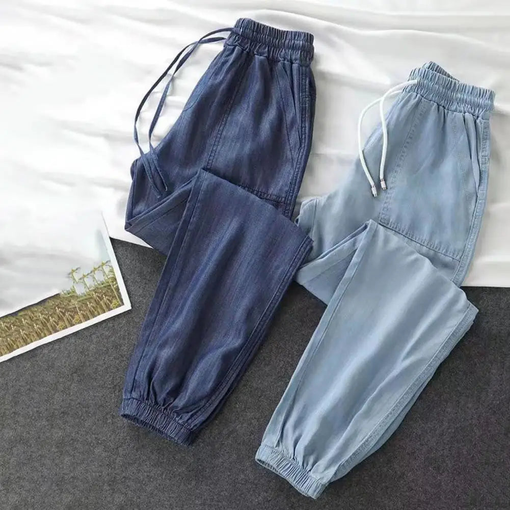 Women Elastic High Waist Drawstring Harem Pants
