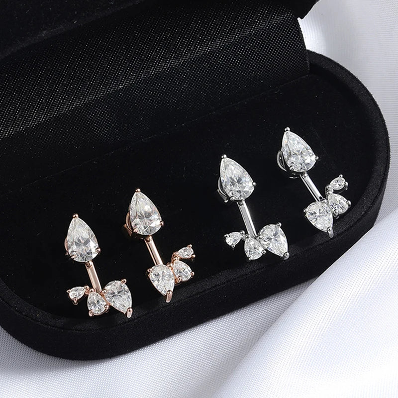 18k Plated Pear Cut 100% All Moissanite Stud Earrings for Women Girls Water Drop Luxury Ear Jewelry 925 Sterling Silver