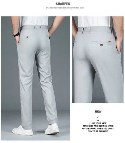 Summer New Men's Bamboo Fiber Slim Business Casual Pants Fashion Classic Breathable Designer Formal Long Trouser Male Clothing