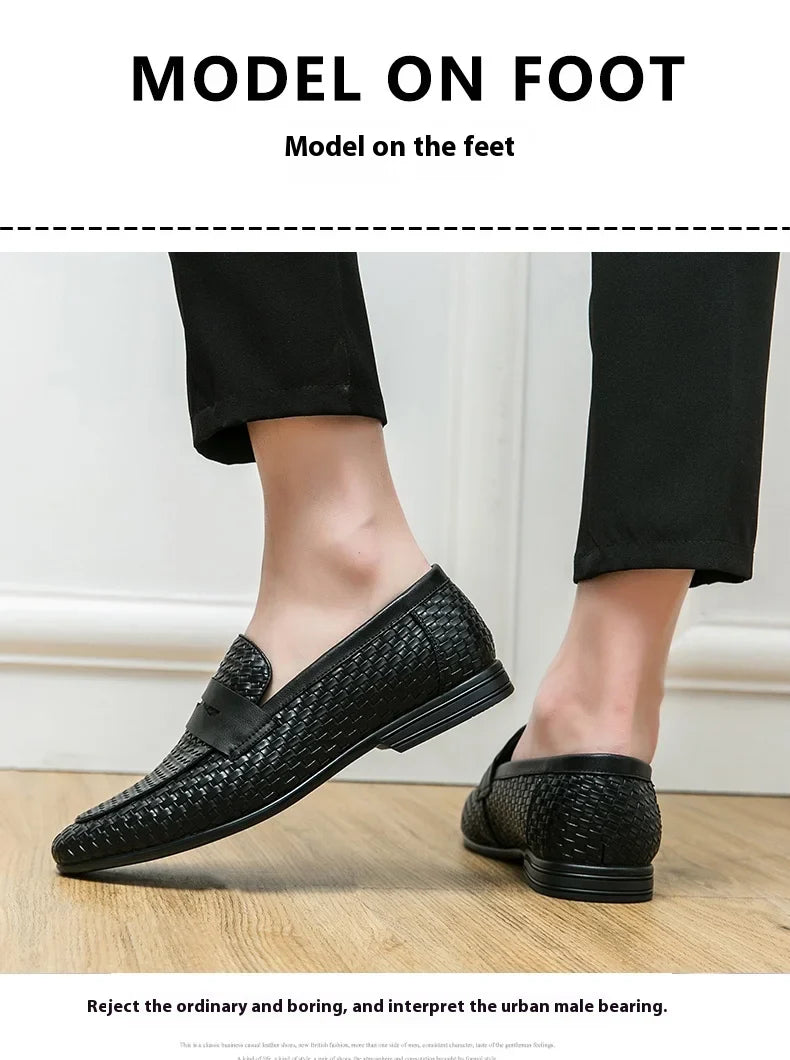 European station fashion brand luxury bean shoes leather men's shoes slip-on loafers classic plaid small leather shoes