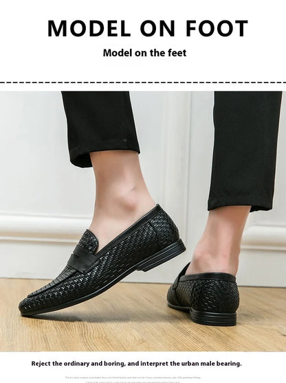 European station fashion brand luxury bean shoes leather men's shoes slip-on loafers classic plaid small leather shoes