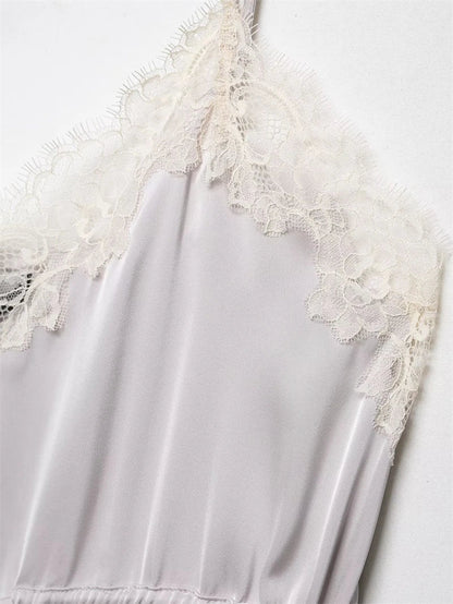 Women's Top 2026 New Spring Summer Lace Decoration Satin Textured Top for Women Chic Personality Female Spaghetti Strap Top