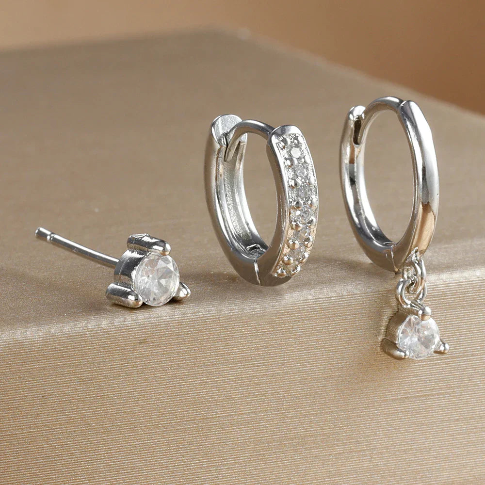 3 Piece Fashion Stainless Steel Round Star Drop Earrings Set for Women 18K Gold Plated Dangle Earring Punk Unisex Rock  Jewelry