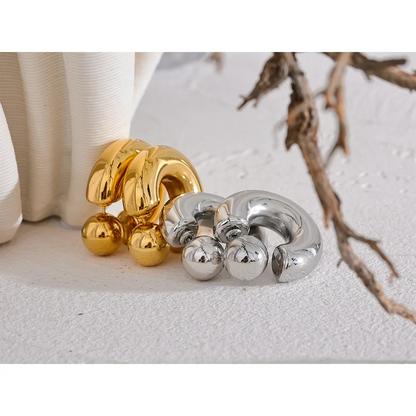Stainless Steel C Shape Round Chunky Unusual Earrings Jewelry Waterproof Metal Texture Attractive Women Accessories Gift