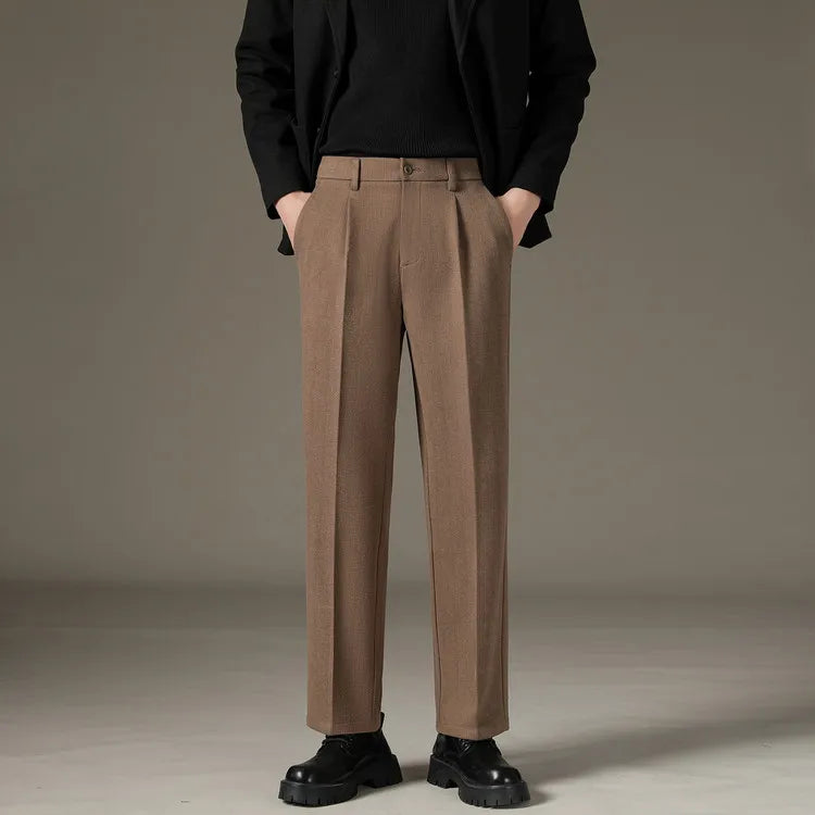 Men's Casual Straight-Leg Wool Trousers - American Style Commuting Pants Perfect for Fall/Winter 28-38