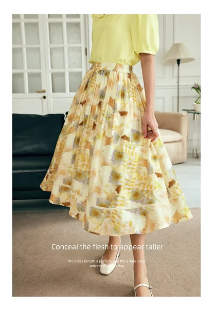 Women Long Skirt French Fashion Floral Skirt 2026 Summer High-waisted Splicing Hollow A-shaped Pendulum Skirts O23XB80203