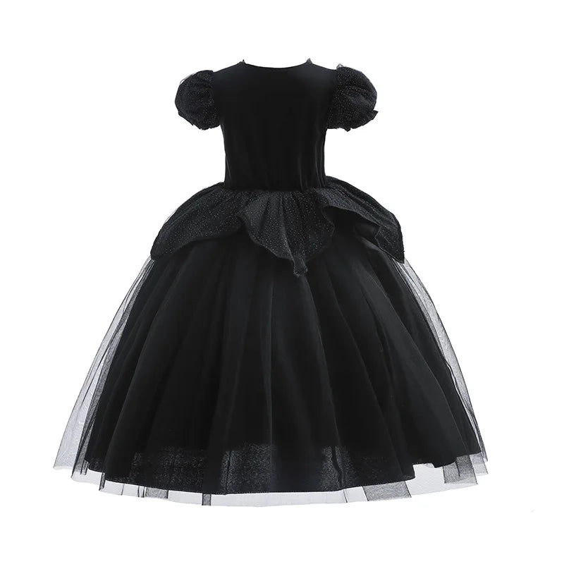 Black Princess Witch Dress with Hat Halloween 2025 Wizard Costume Play Girl Carnival Street Party Apparel Villain Witch Vestidos