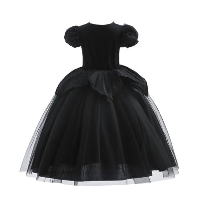 Black Princess Witch Dress with Hat Halloween 2025 Wizard Costume Play Girl Carnival Street Party Apparel Villain Witch Vestidos