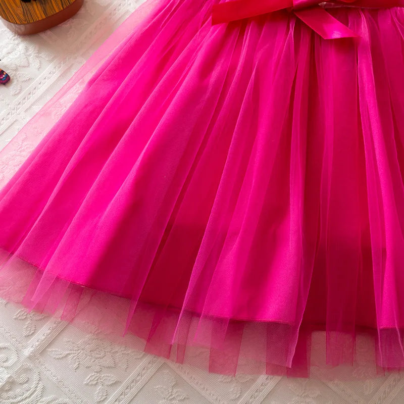 Girls Elegant Tulle Princess Dress Floral Decor Kids Vest Mesh Dress Children 2026 Summer Fanshion Clothing
