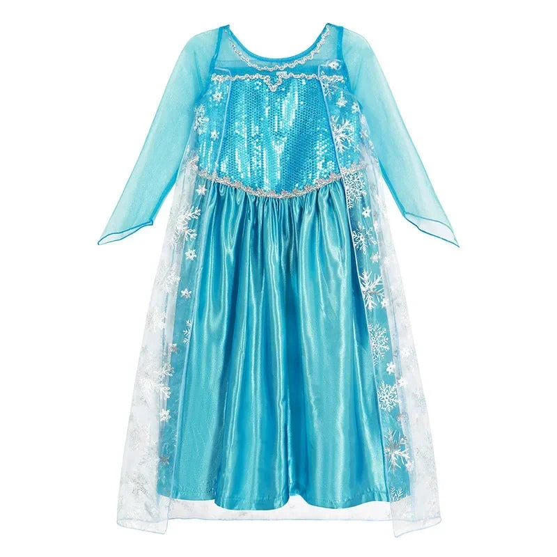 Frozen Snow Queen Elsa Anna Girls Cosplay Mesh Princess Dress Kids Halloween Carnival Party Birthday Frock Ball Vestidos