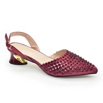Fashion Italian Shoes with Matching Bags Set with Rhinestone African Shoes for Women Mid Heels Party Pumps Plus Size Heels 43