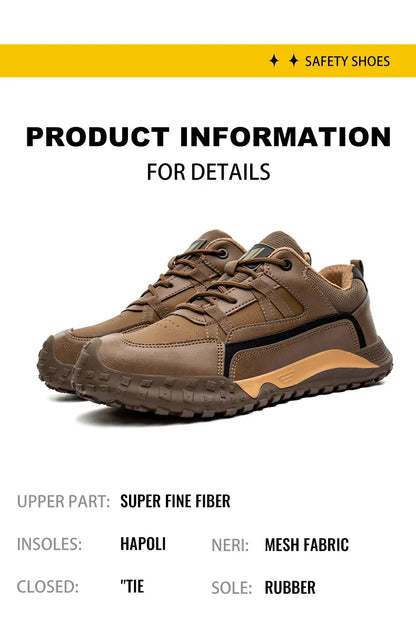 New Safety Men Work Sneakers Anti-smash Indestructible Shoes Steel Toe Protective Boots Anti-puncture Brown Work Safety Shoes