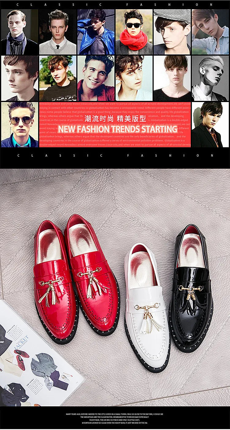 Luxury Red Patent Men Formal Shoes Leather Designer Tassels Mens Oxford Shose Fashion Wedding Men Dress Shoes sapato social