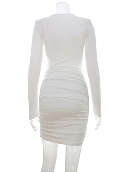 Solid Dresses For Women Fashion Sexy Club Long Sleeves Hollow Out O-Neck Hip Wrap Sheath Mini Vestidos Robes Female Streetwear