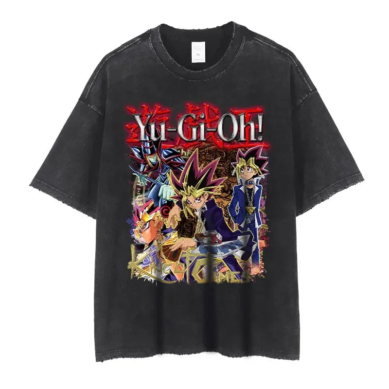 T Shirts Vintage Washed Dark Magician Girl T-shirt Retro Streetwear Manga Black Magician Short Sleeve Tops Tees