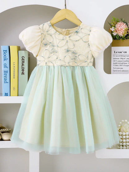 Summer New Pure Color Mesh Princess Skirt for Girls Elegant Simple Design Children's Party Dress