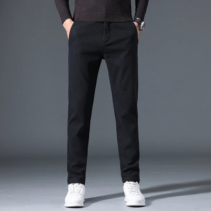 2025 Autumn New Casual Pants Men's Fashion Slim Fit Thick Straight Pants Soft Cotton Retro Style Streetwear Trousers Clothing