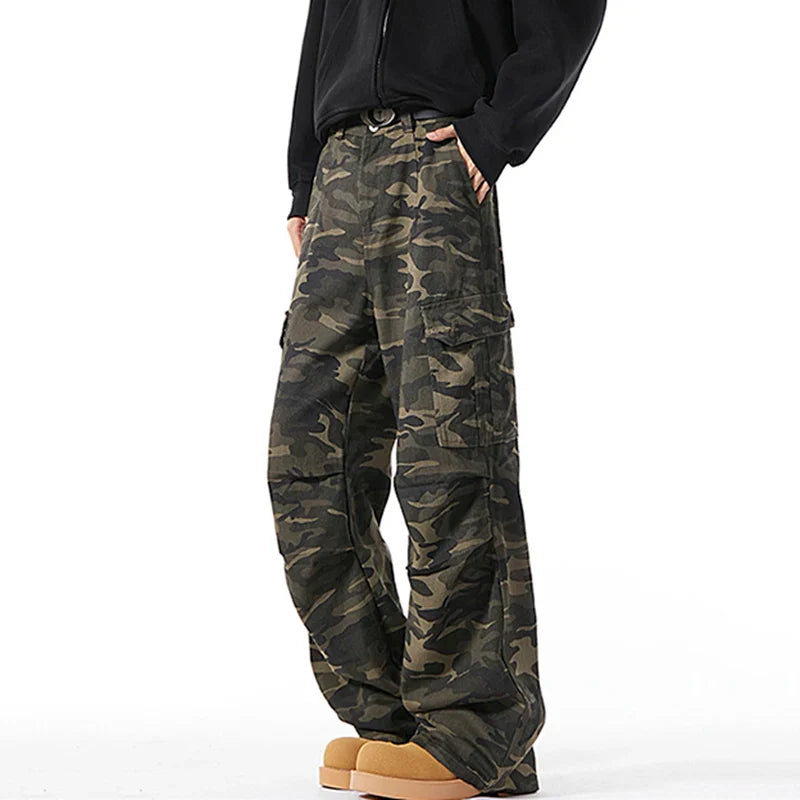 Men Baggy Camouflage Ripstop Cargo Jeans Male Classic Straight Casual Denim Pants American Style Street Hip Pop Denim Trousers