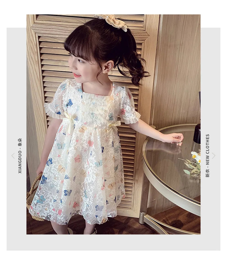 Vintage lace short sleeved dress For 2-9 yrs Baby Girls Loose Dress 6.1 Children's Day Clothing Cute beach Loose Clothes 2026