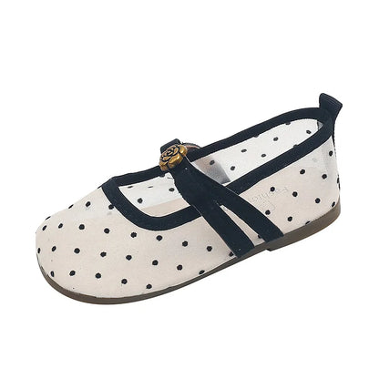 Girls' Casual Shoes, Polka Dot Mesh Princess Cute Bow Spring Summer 2026 Suitable Toddlers, Medium Large Children Wedding Party