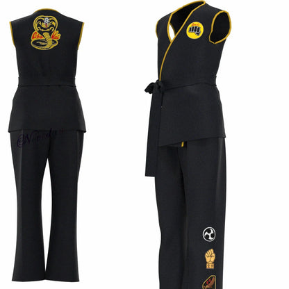 Karate Kids KOF Cobra Kai Cosplay Costume Kid Adult Black White Kimono Uniform Headband Anime Halloween Party Suit Tracksuit