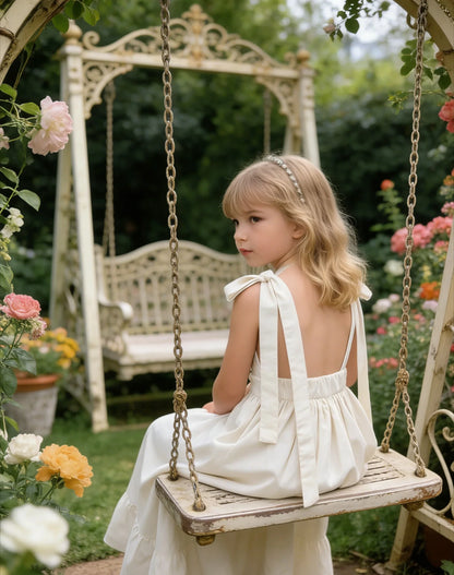 Girls Backless French Style Princess Dress 2026 Russian Girls Spring and Summer Long Sleeveless Dress