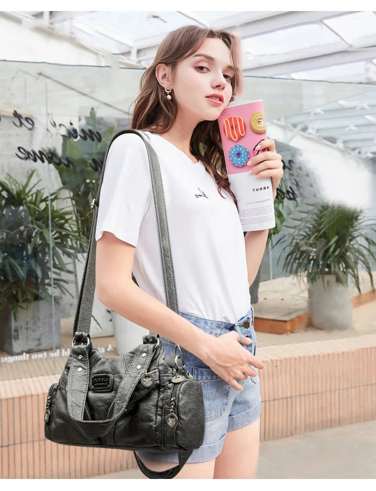 Hot Luxury Bag Women's PU Leather Crossbody Bag Retro Luxury Handbag Fashion Motorcycle Bag Brand Fashion Crossbody Bag