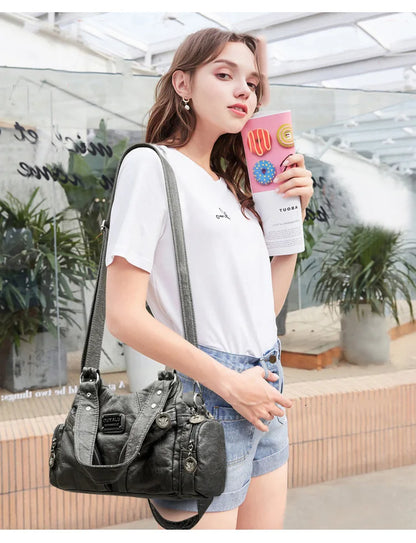 Hot Luxury Bag Women's PU Leather Crossbody Bag Retro Luxury Handbag Fashion Motorcycle Bag Brand Fashion Crossbody Bag