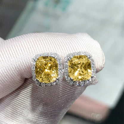 Ne'w Bright White/Yellow/Pink CZ Stud Earrings for Women Fashion Contracted Jewelry High Quality Wedding Engagement