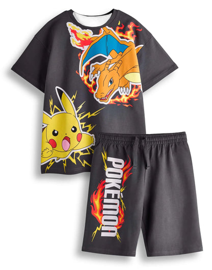 Pokémon Charmander Pikachu 3D Printed T-shirt and Shorts - Boys' and Girls' Casual Pajama Summer Set FamilyMatching Kids