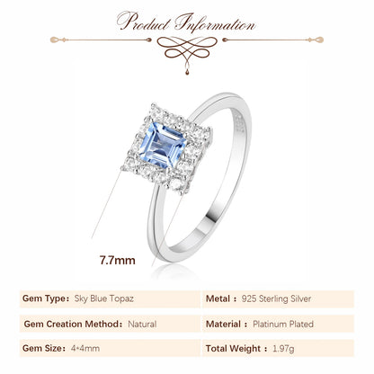 Square Natural Sky Blue Topaz 925 Sterling Silver Luxury Ring for Woman Daily Gemstone Fine Jewelry Birthday Gift
