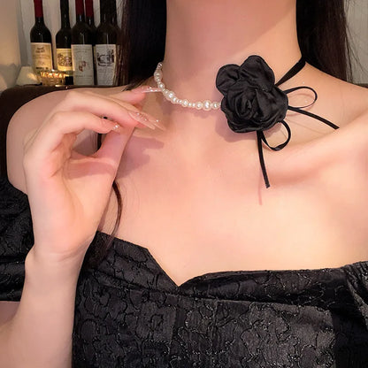 Romantic Niche Pink Sweet Flower Collarbone Chain Versatile Temperament Necklace Women's Pearl Fringe Collarbone Chain