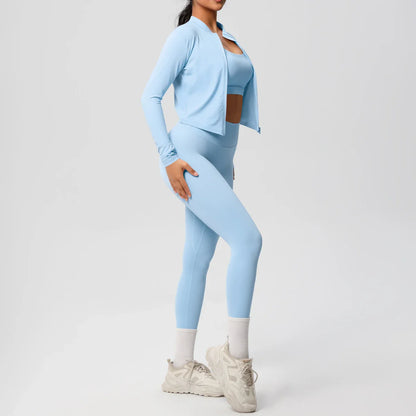 3pcs Sportswear Yoga Set Gym Sports Bra Zipper Jacket Leggings Clothes Sportswear Yoga Suits For Women Fitness Set Tracksuit